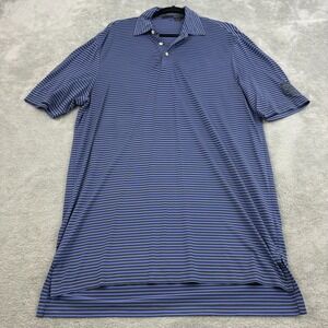 RLX Ralph Lauren Polo Shirt Mens M Blue Black Stripe 1924 PVCC Golf Country Club